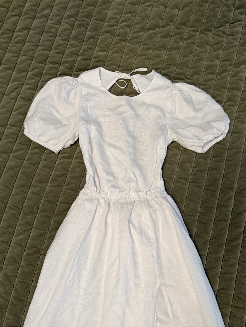 Reformation 100% linen White Puff-Sleeve Linen Dress